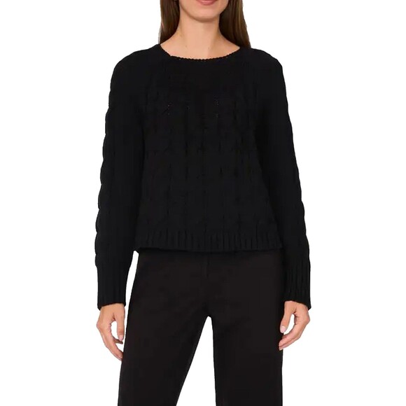 Halogen Sweater Cable Cotton Blend Cropped Crewneck Womens size XL Black NEW $89 - Picture 1 of 7